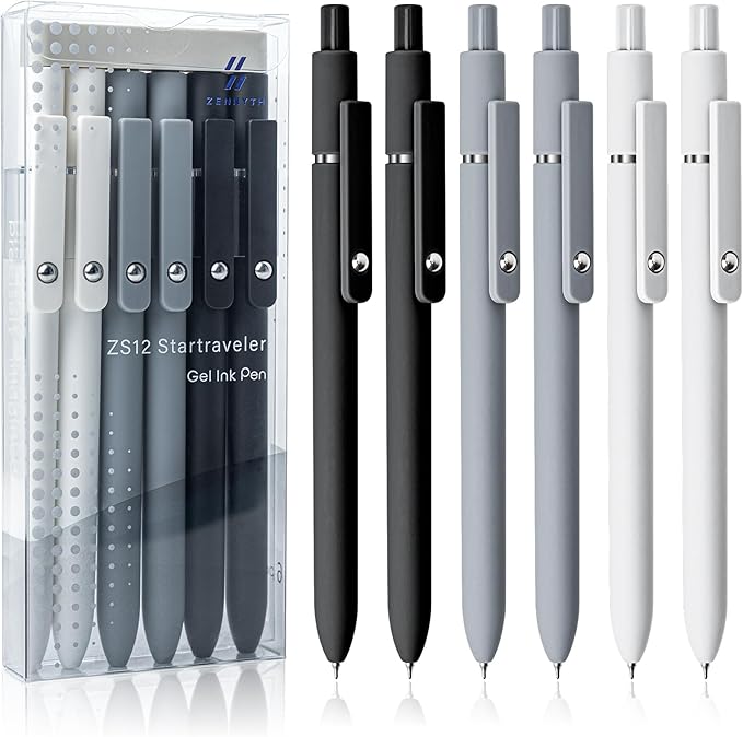 6 Pcs Gel Pens 0.5mm Quick Dry Black Ink Pens Fine