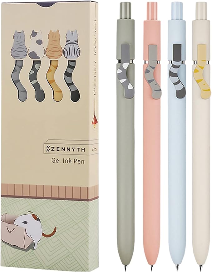 Cat Pens, 4 Pcs 0.5mm Cute Kawaii Black Ink Pens